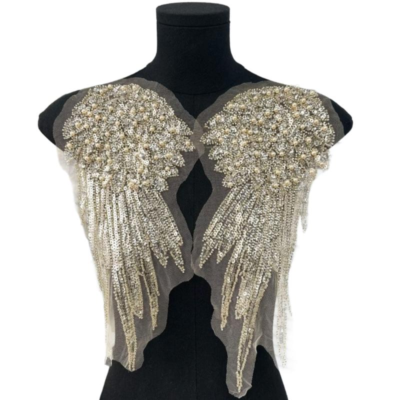 1pair Stylish Embroidered Angel Wing Patches Fashion Women Shoulder Decorations for Casual Wear and Event Dressing