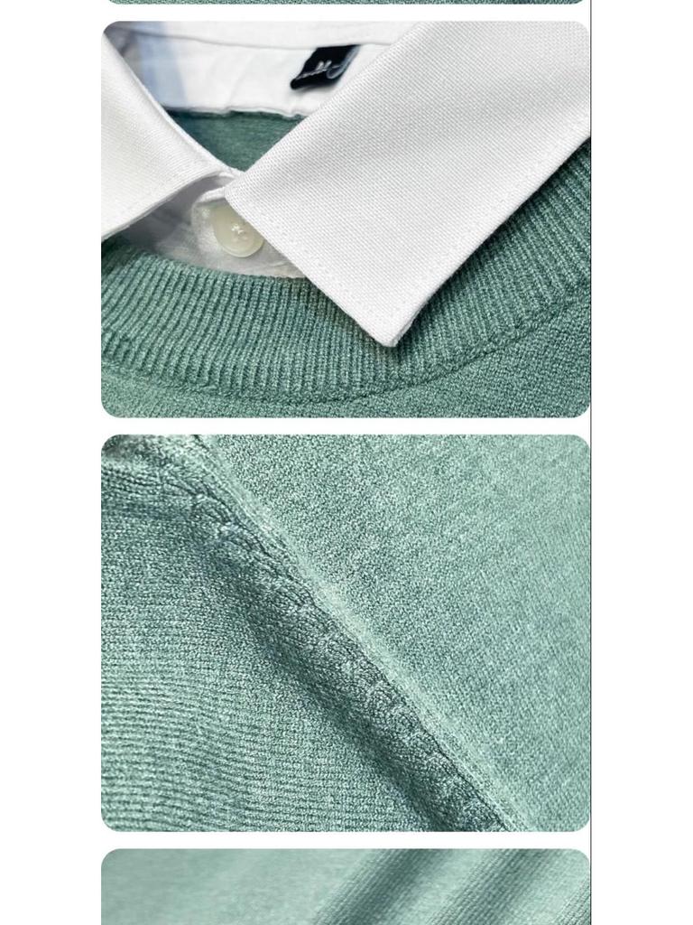 Men's Designer Sweater, Fall 2025: Korean Style Fake Two-Piece with Shirt and Stand Collar, Inner Knitwear Base Layer.