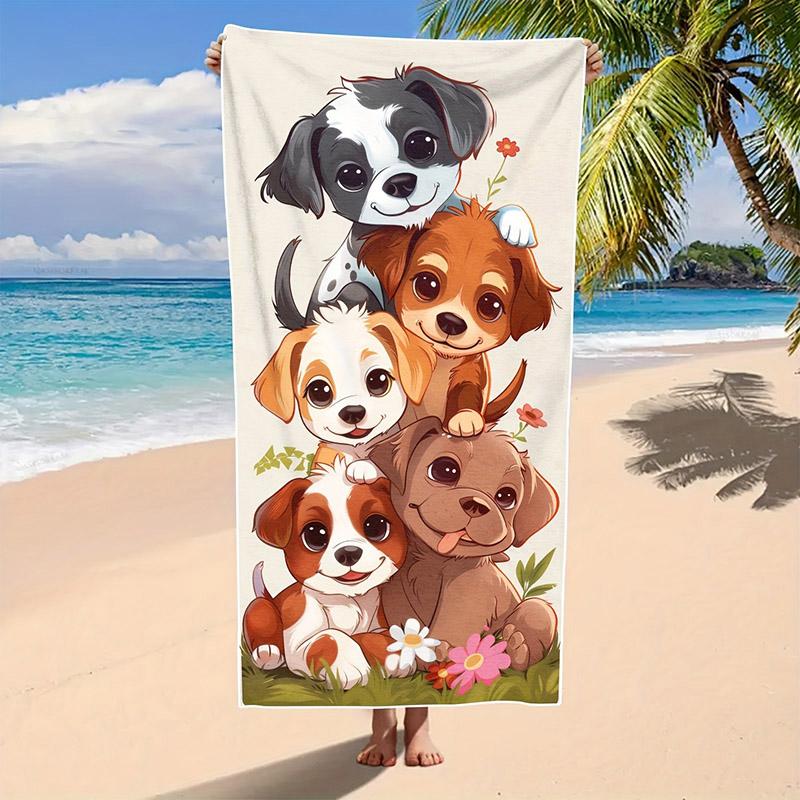 

Cute Puppy Design Beach Towel Patterned Sunscreen And Windproof Suitable For Swimming Pool Camping Travel Blanket W30*H60(CM)