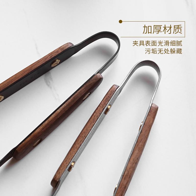 Japanese style walnut stainless steel food heat-resistant food clip, barbecue clip, outdoor barbecue clip