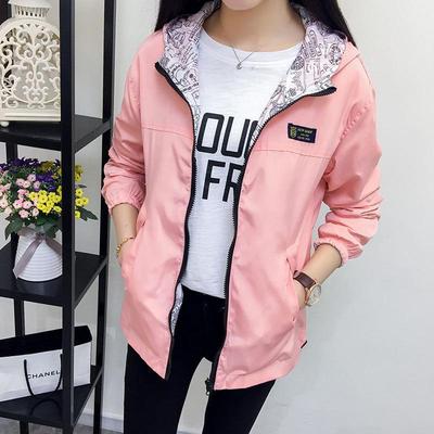 Chaqueta de mujer Primavera Verano bolsillo cremallera con capucha ropa de dos lados prendas de vestir abrigo suelto de talla grande chaquetas cortavientos femenina