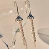 Personality Trend Brass Plated 18K Real Gold Lotus Natural Pearl Tassel Hook Earrings Fashion Earrings Women