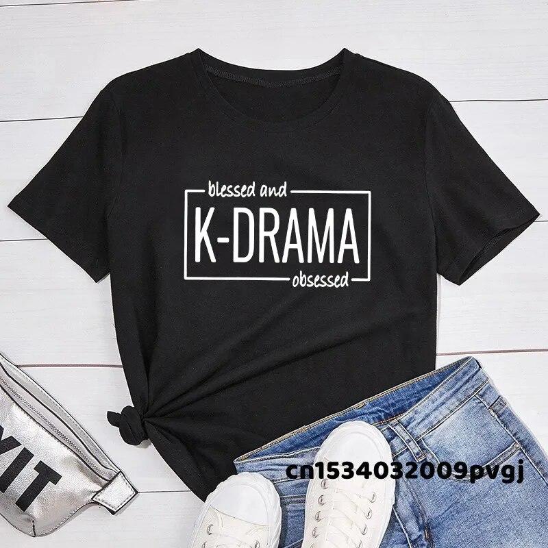 

Harajuku Kpop K-Drama футболка женская унисекс Blessed and K Drama Obsessed футболка корейский стиль футболка для влюбленных футболки больших размеров топы унисекс
