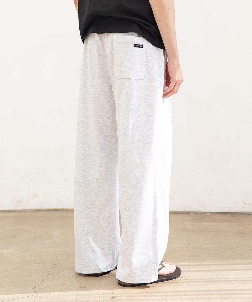 CHAMBROS Point Logo Pintuck Wide Sweatpants [White Melange]
