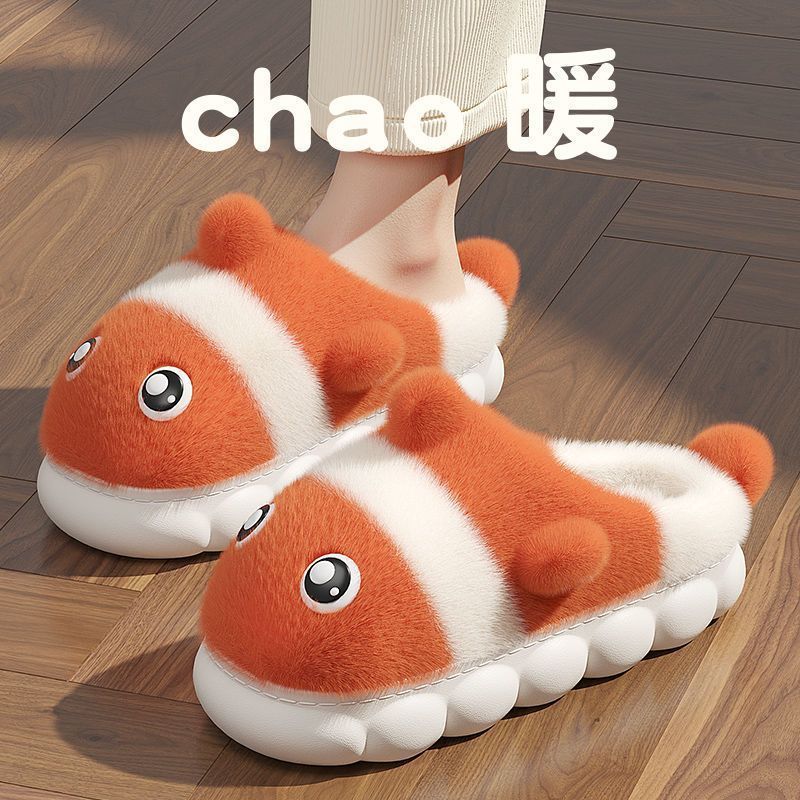 Children's cotton slippers Girls and boys Winter cute home indoor non-slip velvet warm parent-child cotton slippers outer wear