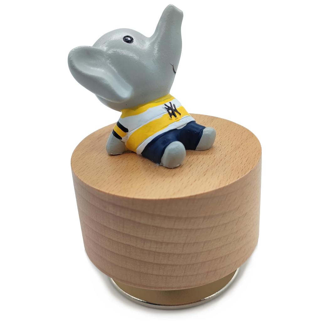 Mini Wooden Animal Carousel Music Box with a Cute Elephant Ornament (Song “It's a Small World”)