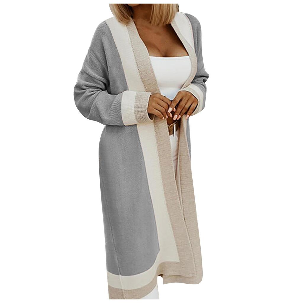 Women's  And Winter Women's Solid Color Stitching Long-sleeved Cardigan Knitted Sweater