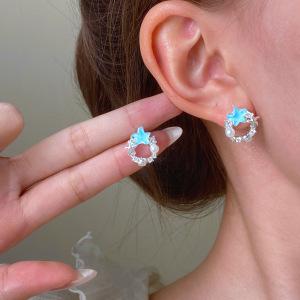 Dopamine Color Circle Earrings Women's Summer Personality Sweet Versatile Silver Needle Earrings Fashion Design Contrasting Color Earrings