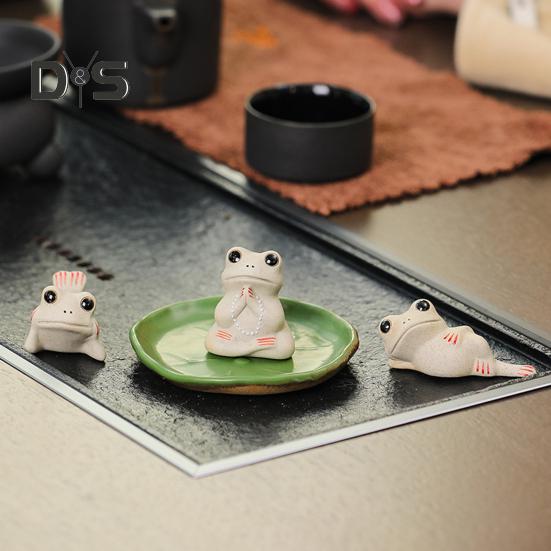 Keramik-Frosch, Tee-Haustier, Lotusblatt-Design, Mini-Keramik-Frosch-Ornament für Wohnzimmer, Schlafzimmer, Büro-Dekor