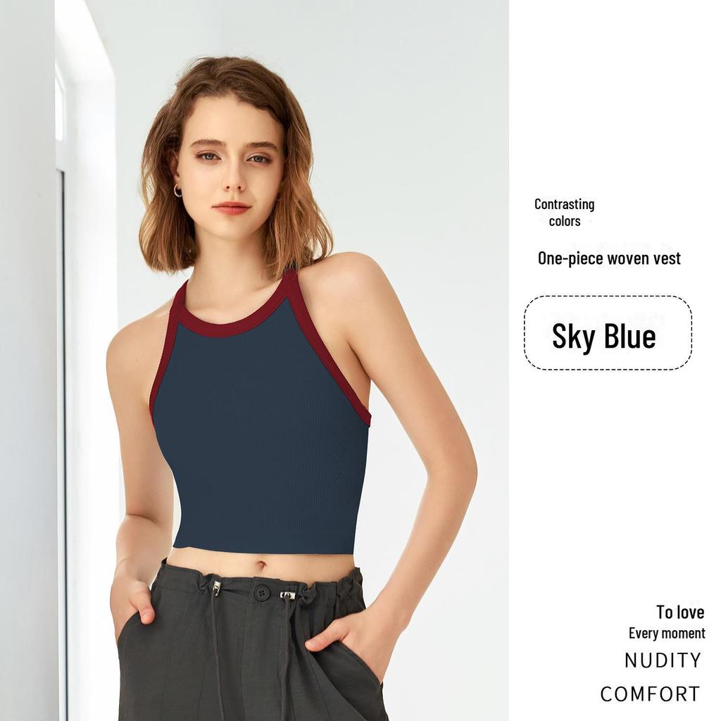 2025 High Elastic Contrast Color Sports Bra – Women's Shockproof Fitness Yoga Vest with Fixed Cups for Autumn/Winter