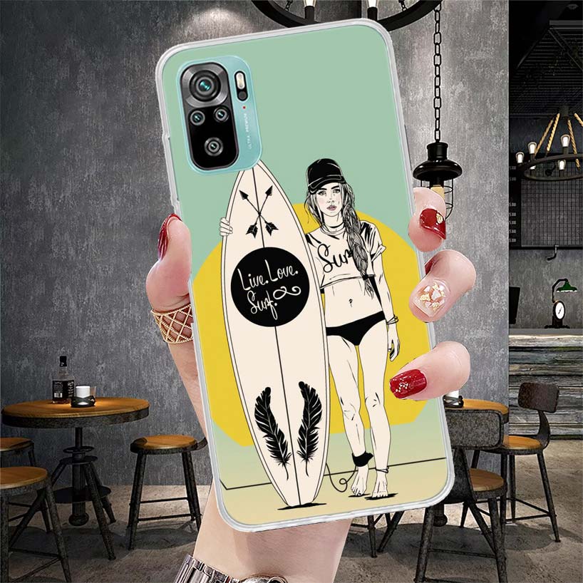 Surfboard Surfing Surf Girl Summer Soft Phone Case For Xiaomi Redmi Note 15 14 14S 13 12 Pro Plus 12S 11 11S 11E 10 10S 11T 5G F