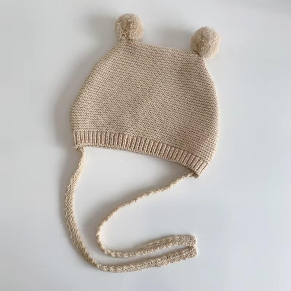 New Korean Ear Protection Hat Winter Warm 2-24 Months Toddler Knitted Hat Double Ball Woolen Crochet Infant Bonnet