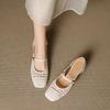 Summer Block Heel Woven Cutout Wrapped Toe Sandals Women's Square Toe Shallow Mouth One Strap Kitten Heel Mary Jane Shoes