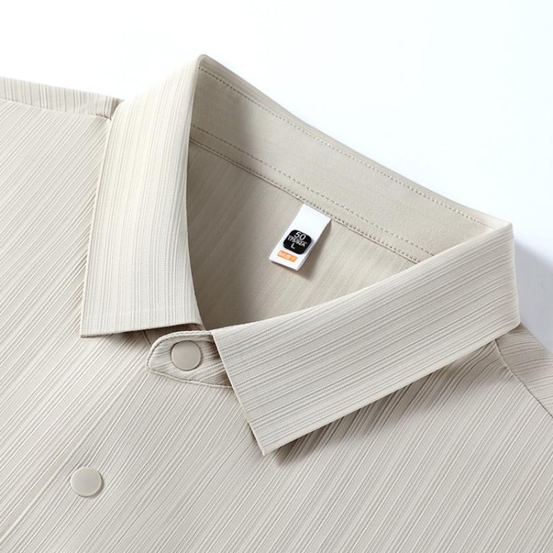 Men's Premium UV Protection Polo Shirt - Vertical Stripe Textured Design, Stretch Polyamide-Spandex Fabric High Quality Shirt