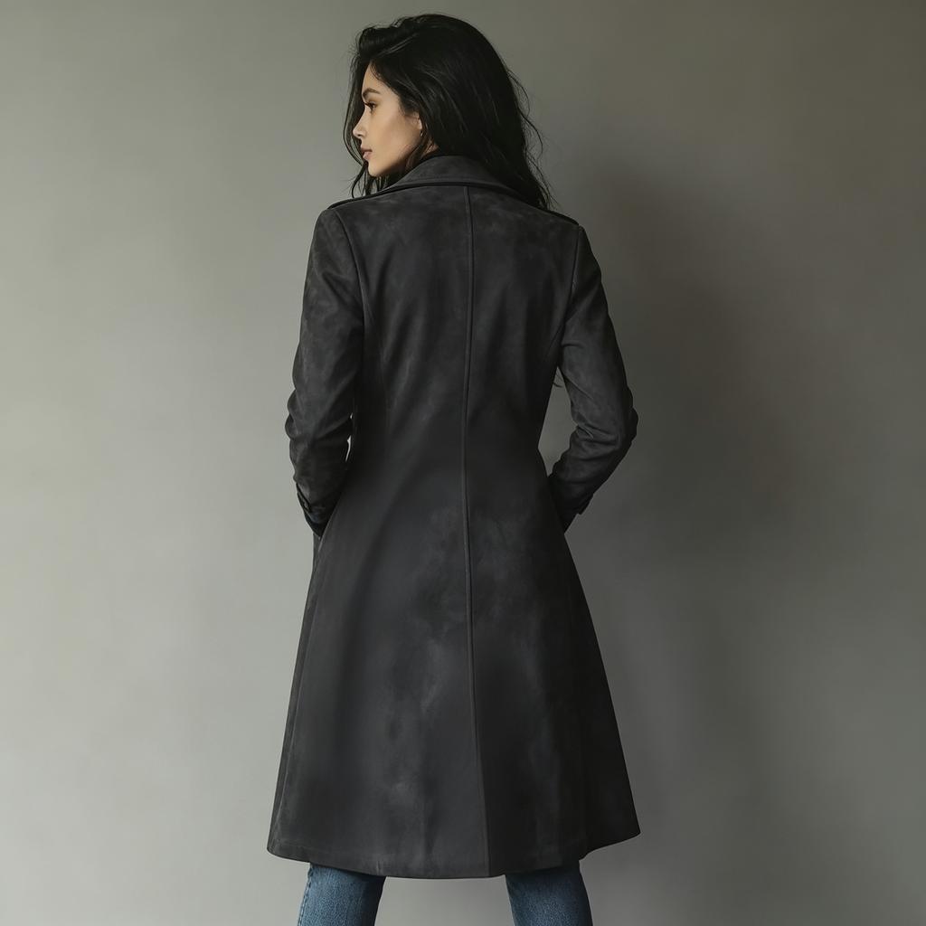 Women's Lapel Long Trench Coat Casual Outerwear for Fall and Winter Wear