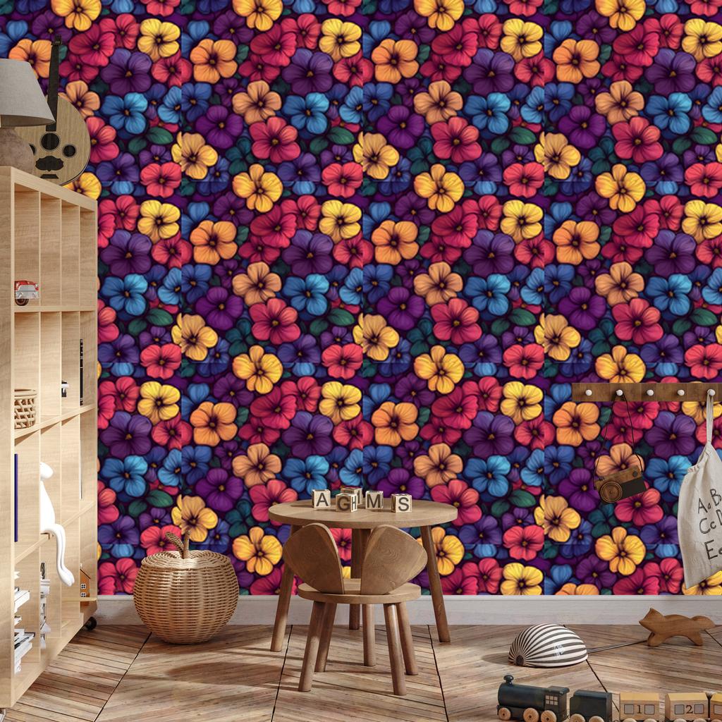 Wallpaper Flowers and Leaves Plum and Pink for Living Room and Bedroom 50x1000