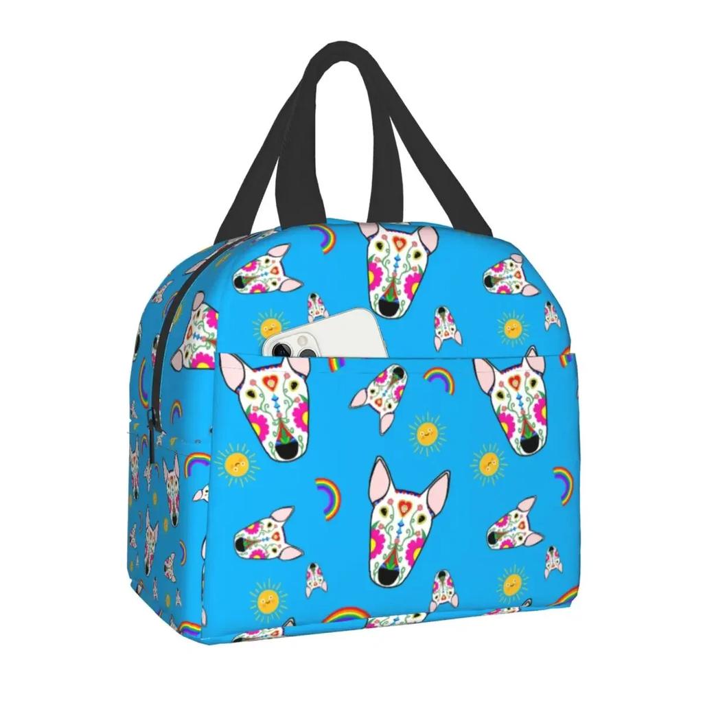 Bull Terrier With Flowers Lunch Box for Women Kids Multifunction Pet Dog Cooler Thermal Food Insulated Lunch Bag Office Work