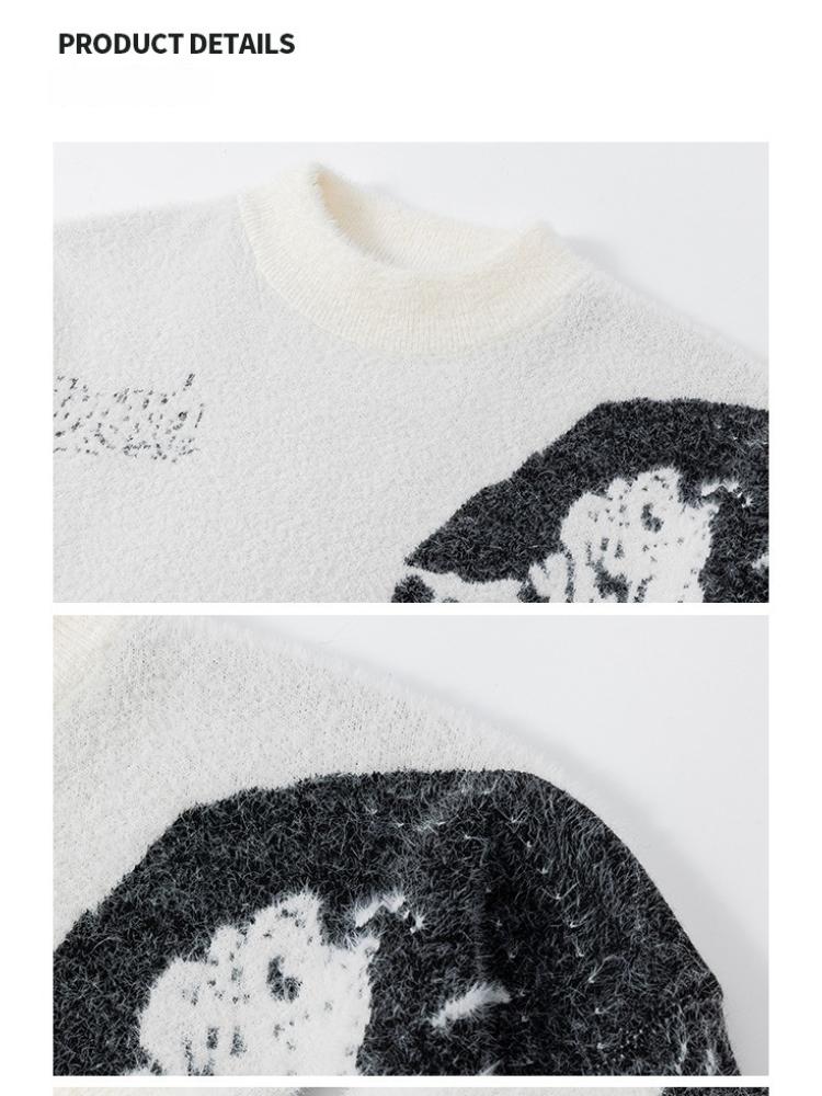 Pullovers Long Sleeves Sweaters Unisex Sweater Spring Autumn Floral Pattern Texture Round Neck Colorblocking Knitted Bottoming Retro Wool Sweater