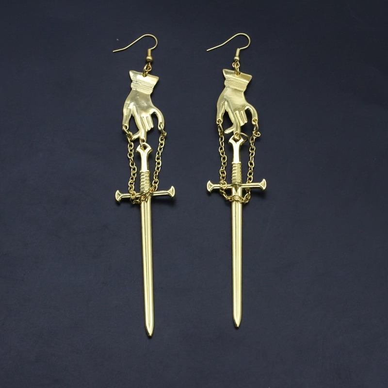 Gothic Punk Earrings For Women Swords Hand Earrings Statement Gothic Medieval Witch Mysterious Female Gift Halloween Jewelry