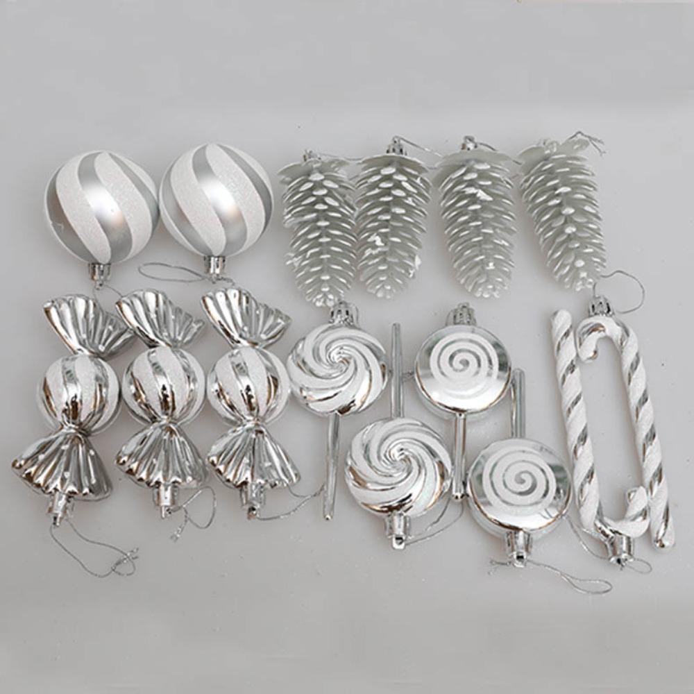 15Pcs Candy Cane Christmas Ball Ornaments Set Plastics Hanging Xmas Tree Christmas Tree Pendant Gift Pendants Party Decor Ball