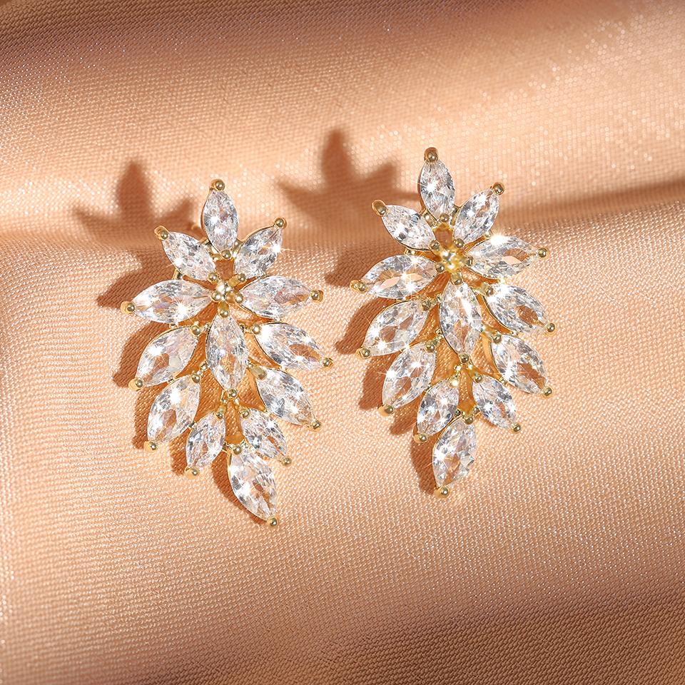 ZAKOL Luxury Leaf Marquise Zircon Bridal Earrings for Women White Shiny Crystal Elegant Wedding Party Zircon