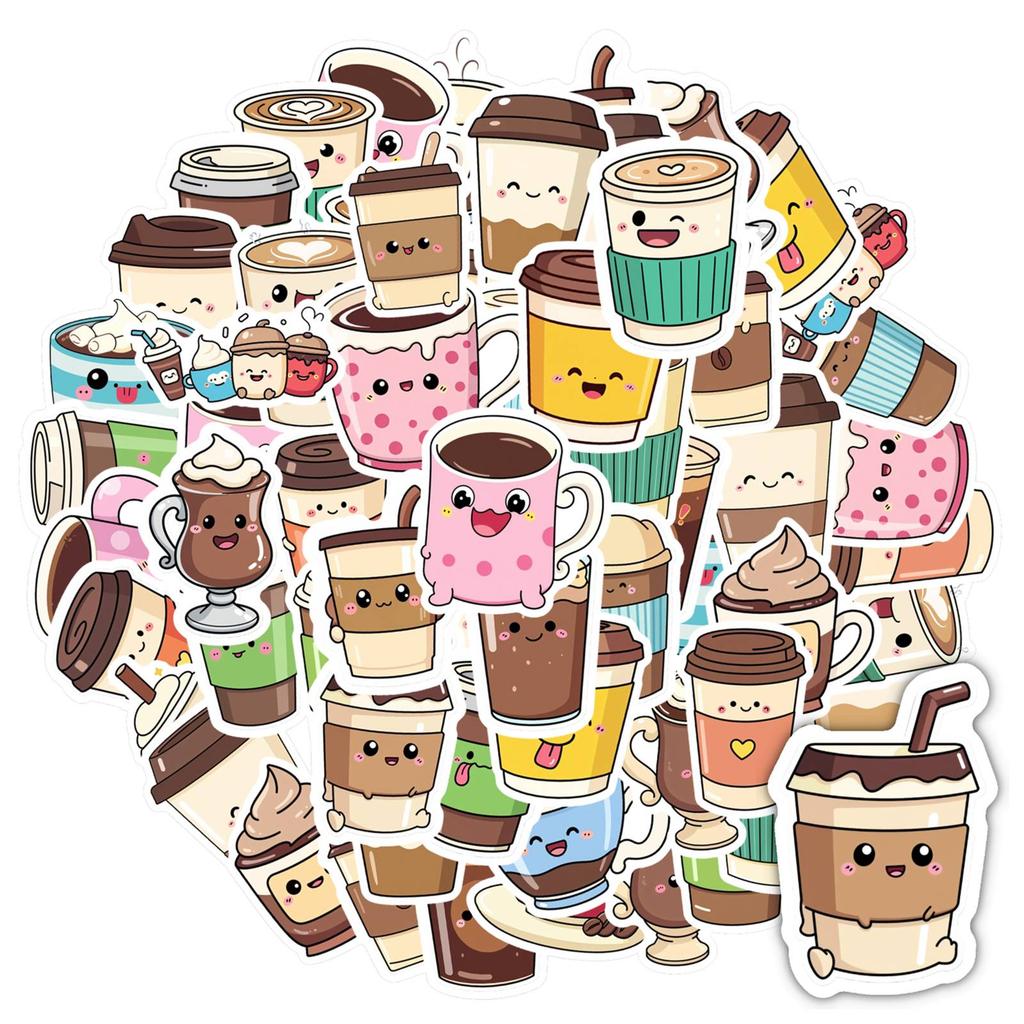 35pcs Playful Coffee Stickers Cute Cute Drinks Stationery Stickers Funny Stickers For DIY Phone Guitar Laptop Notebook Suitcase