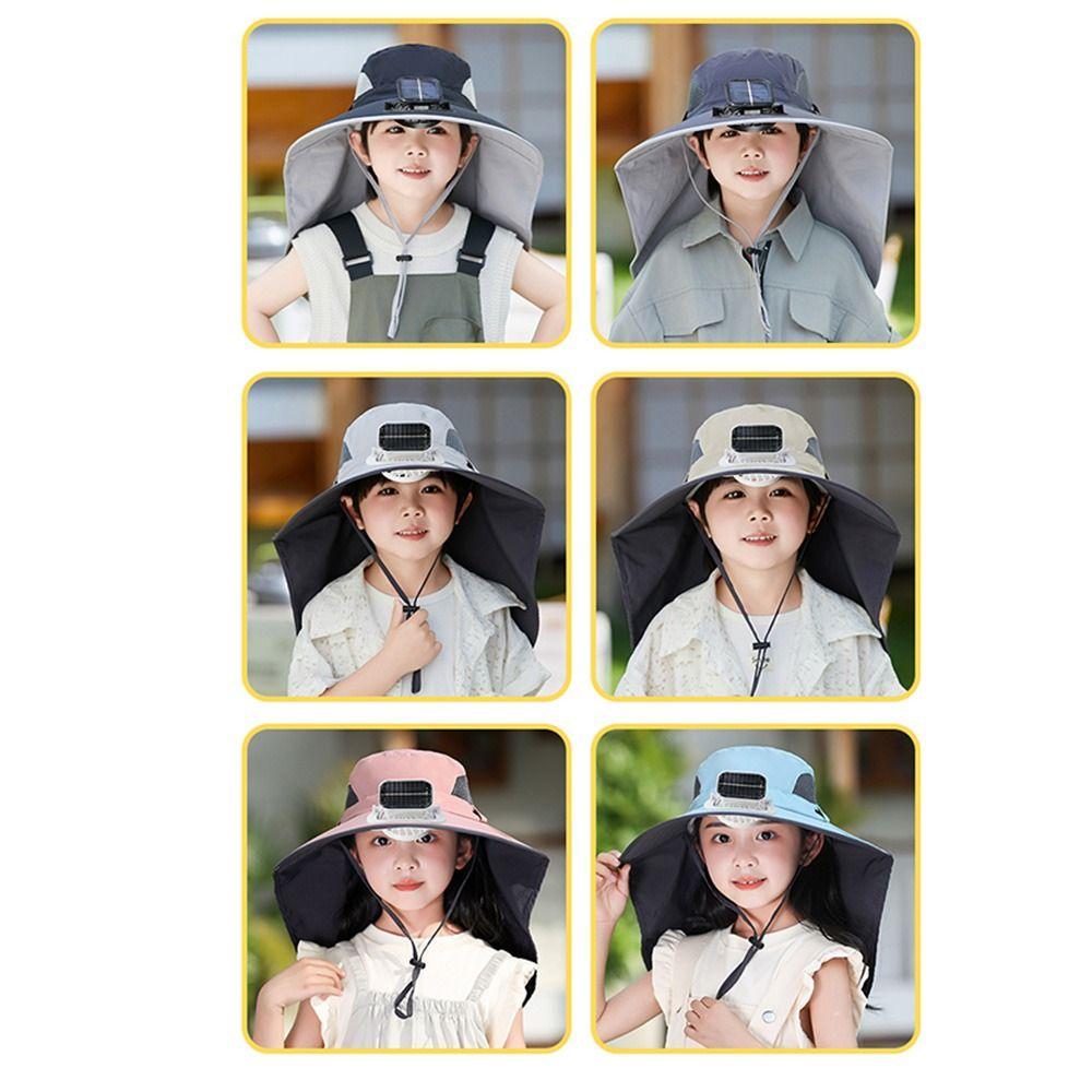Waterproof Wide Brim Sun Cap Adjustable Sunshade Fan Cap Comfortable Children's Solar Fan Hat  Boys