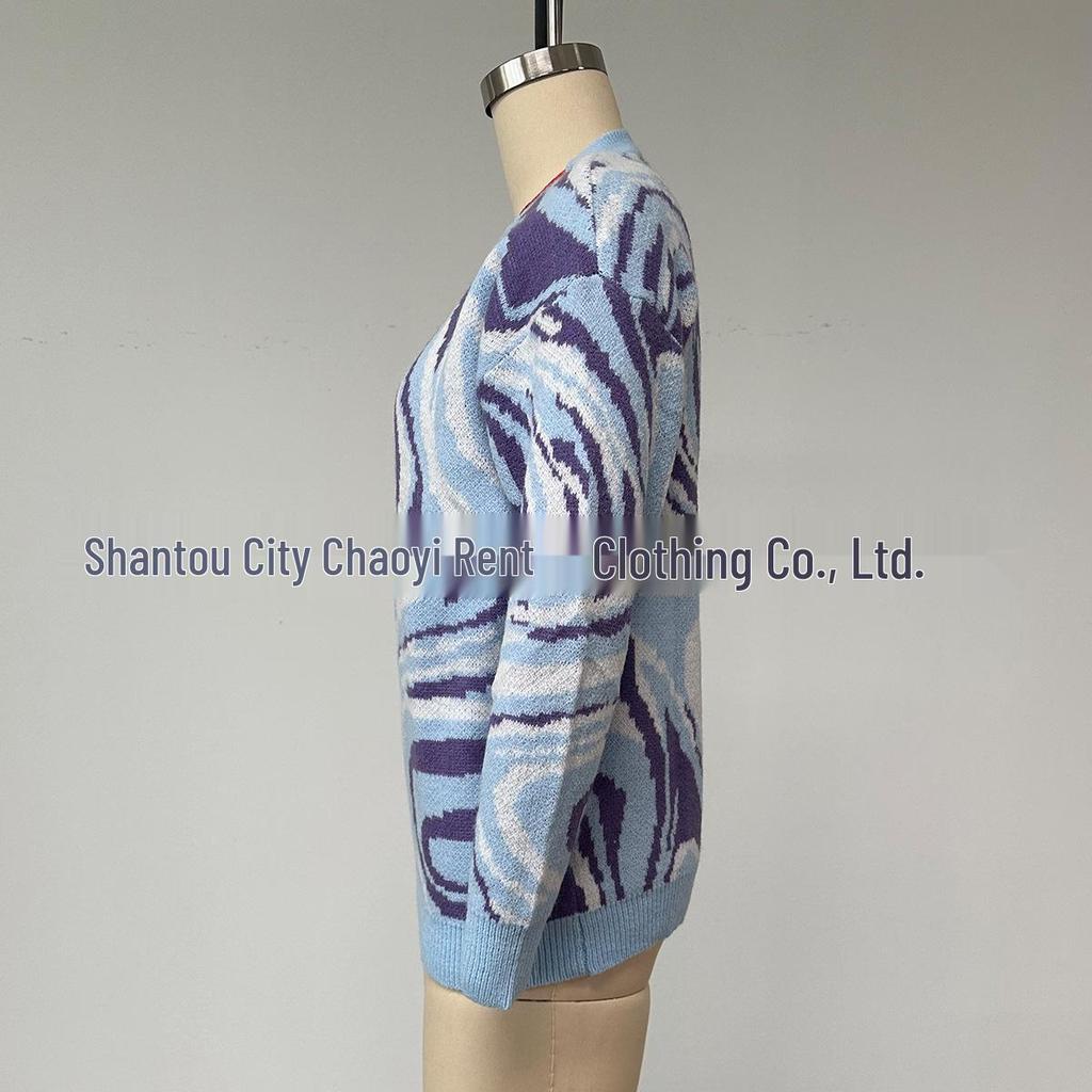 New Casual Irregular Texture Color-Block Street Style Versatile Pullover Sweater