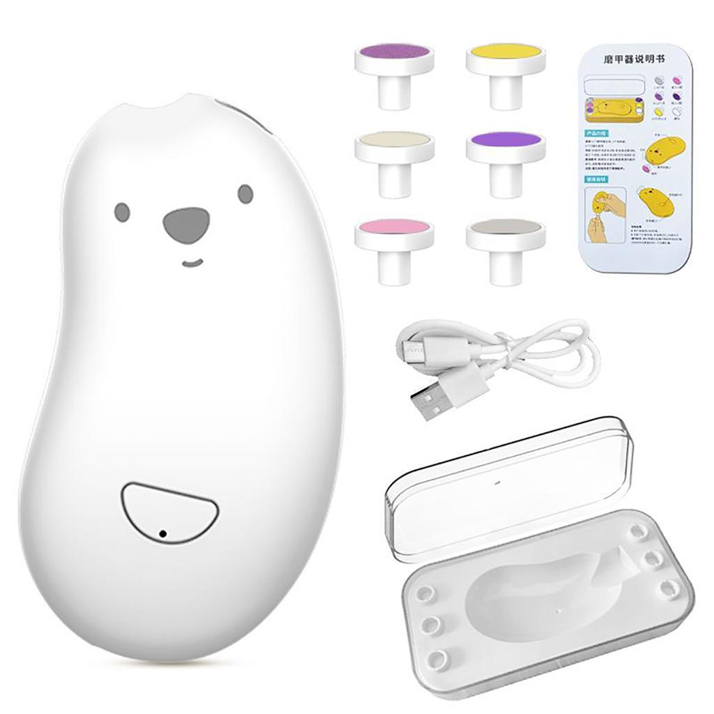 Electric Baby Nail Grinder Safe USB Charging with 6 Grinding Head Baby Nail File for Home Baby Fingernail Care White