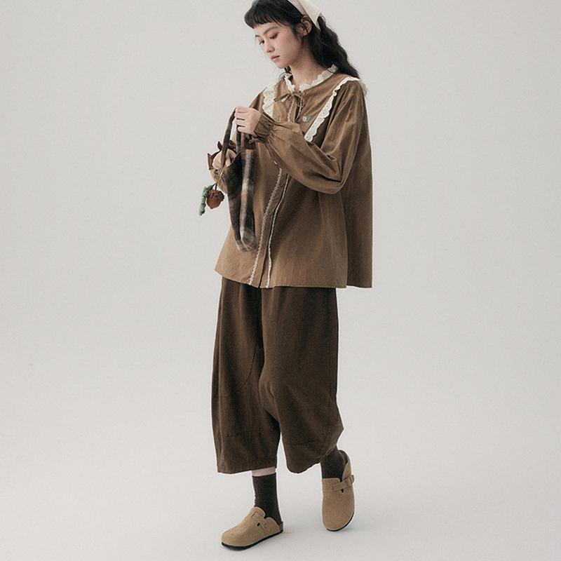 Johnature Spring Japanese Loose Wide-leg Pants Women Cropped Casual Harem Pants