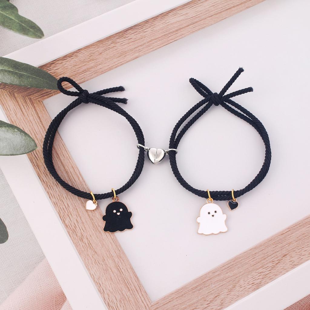 Halloween 2 Stück/Set Geist geflochtenes Armband für Liebende Fernbeziehung Herz Magnet Partnerarmbänder Freundschaft Modeschmuck Geschenk