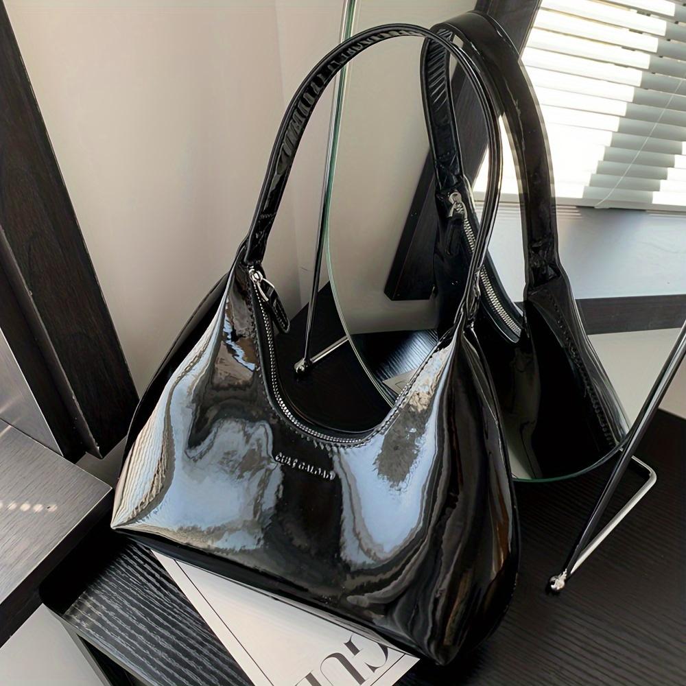 Solid Color Glossy Shoulder Bag Trendy PU Leather Hobo Bag Women'S Fashion Handbag & Tote Purse