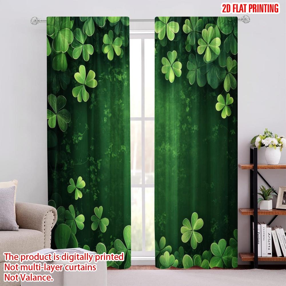 2pcs,2D Plane Printing Minimalist Curtains Clover Canvas Polyester Easy Install (without Rod) Art Deco Festive for Living Room,
