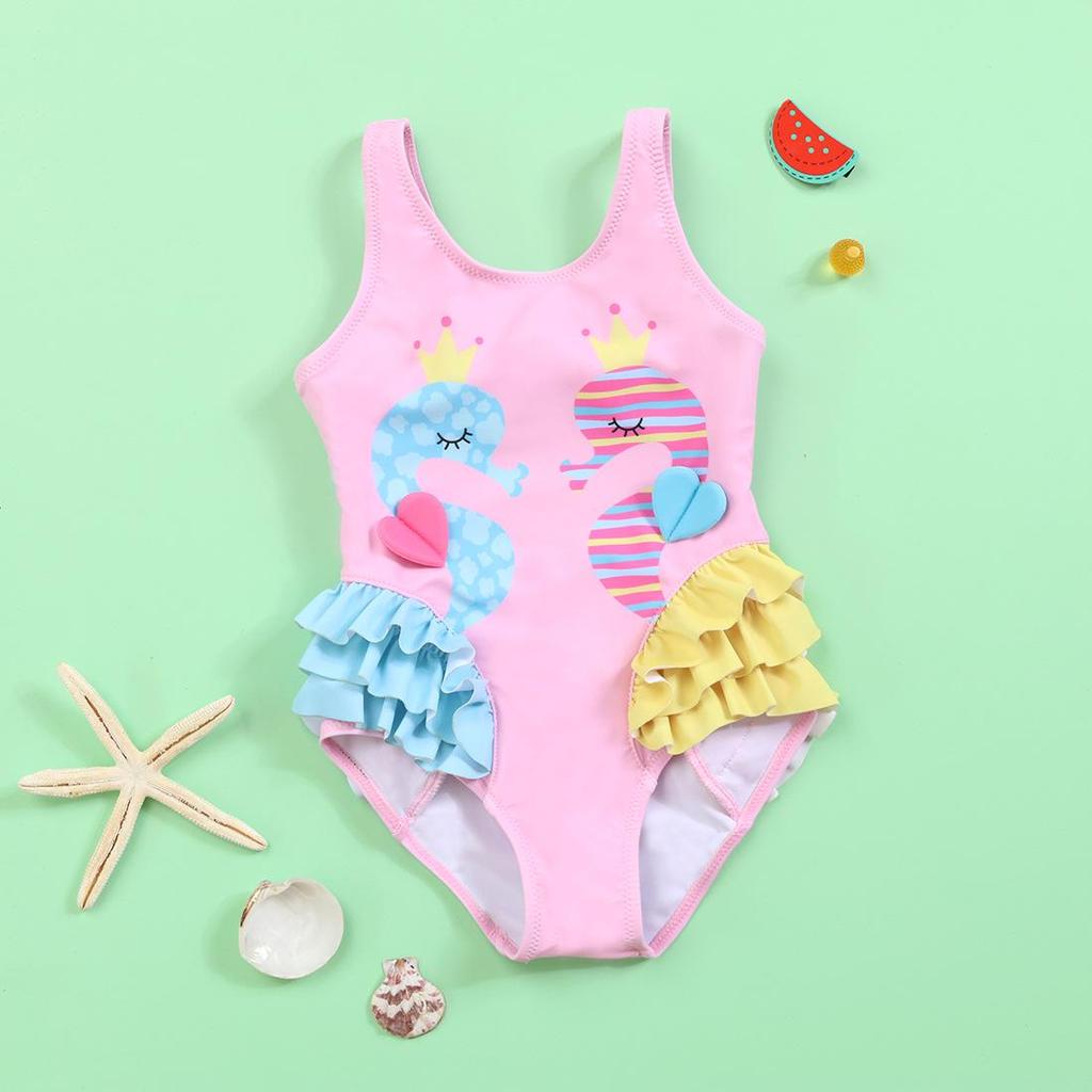 Flamingo Ruffle One-Piece Swimsuit for Girls: Cute, Comfortable, High-Elastic, High-Quality