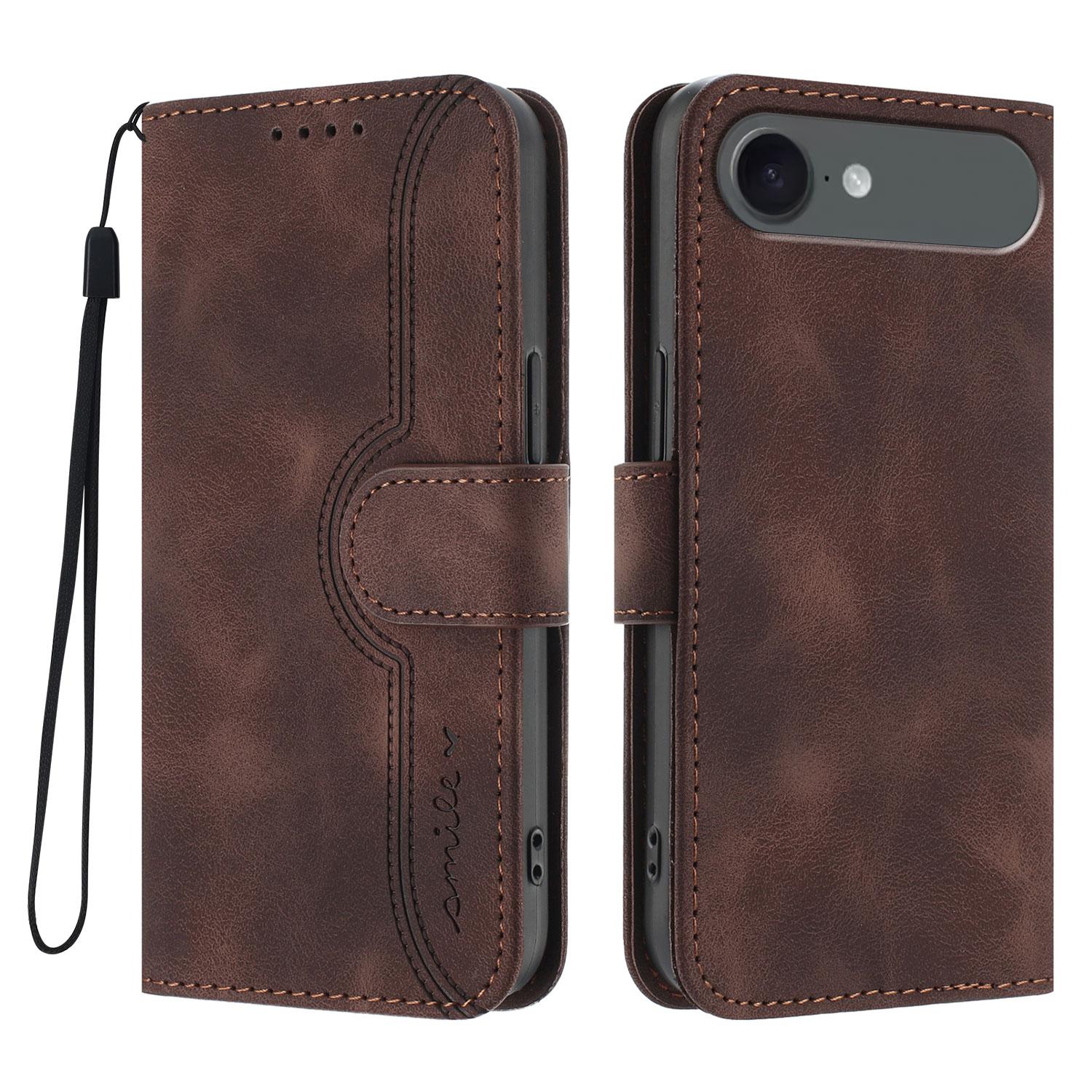 

For iPhone Air Leather Case Wallet Stand Smile Imprinted Phone Cover with Strap C