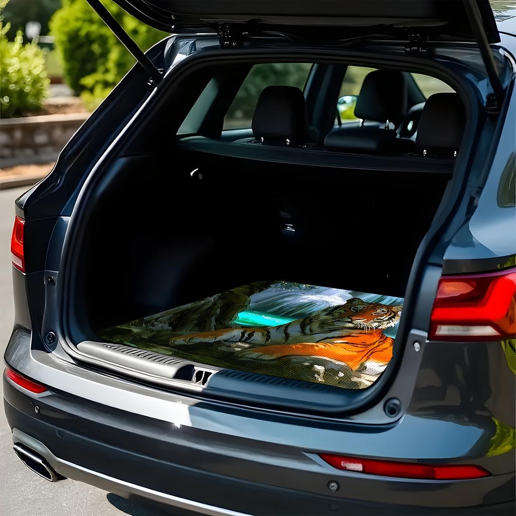 1Pcs Tiger Resting Waterfall Car Trunk Mat with Anti Slip Cargo Liner Waterproof Rear Storage Protector Floor Mat for SUV Sedan