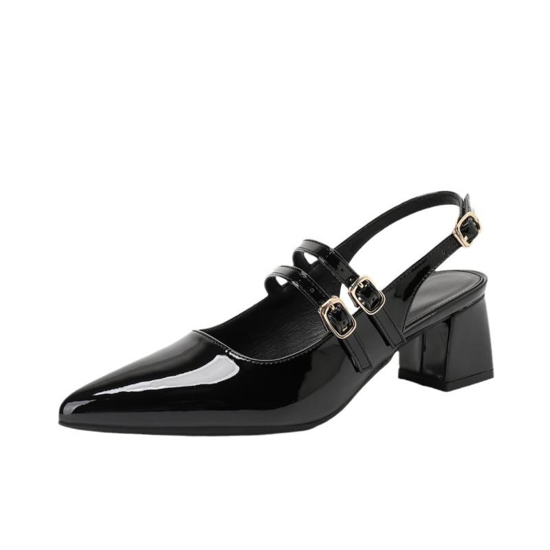 European Women's Summer 2026 New French Pointed Toe Toe Cap Thick Heel High Heels