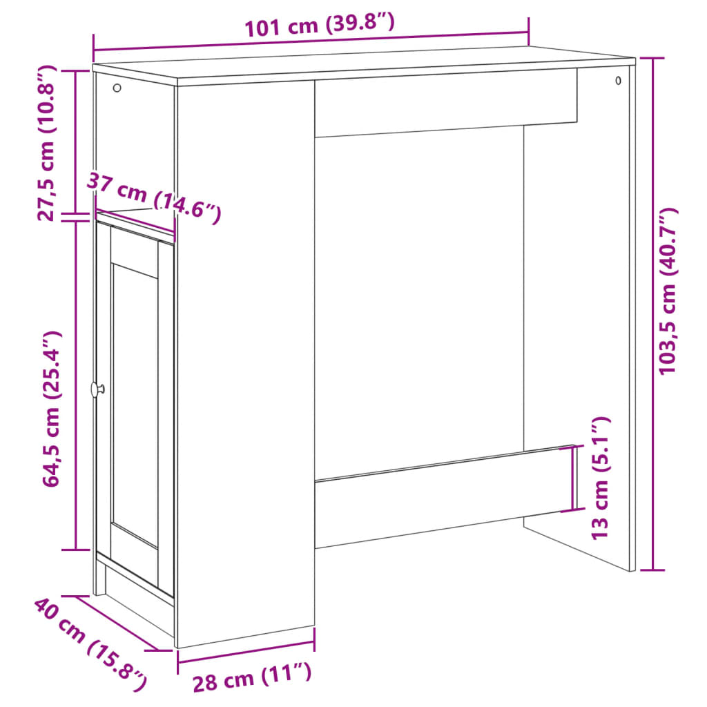 Bar Table with Shelf Sonoma Oak Finish 101 X 40 X 103.5 Cm Particleboard