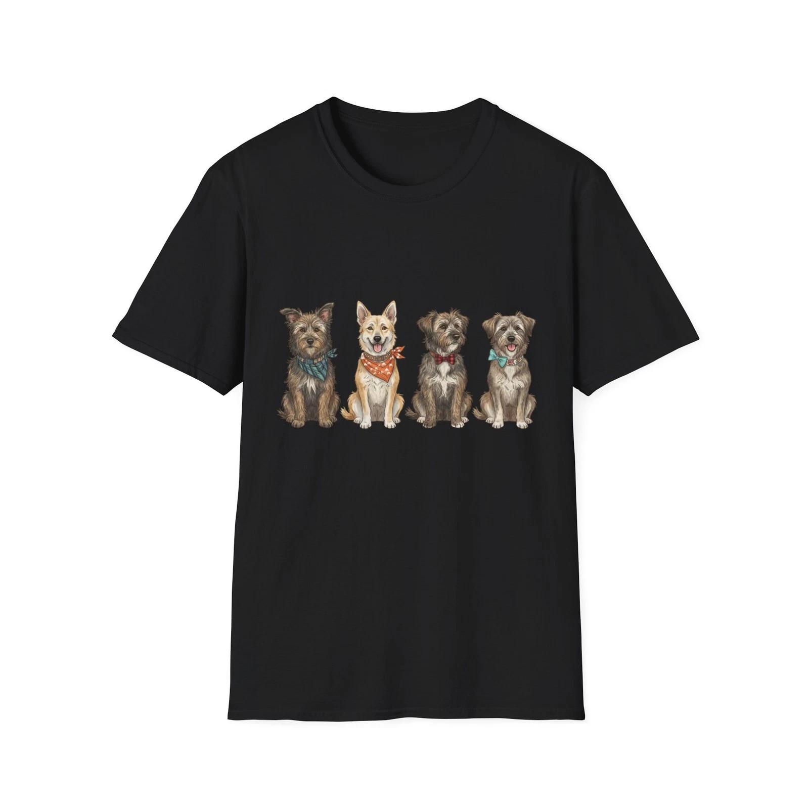 Dogs Bandana Bowtie Vintage Illustrated Black Tee Cute Dog Graphic T-Shirt 4XL