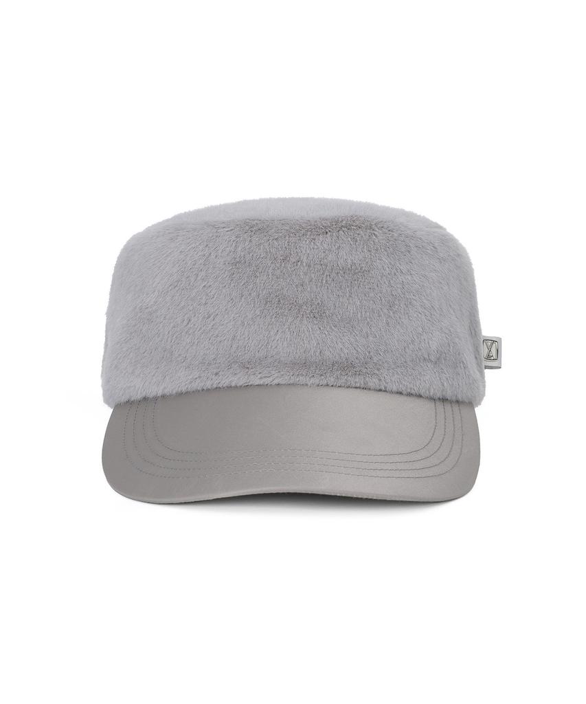 Bajal Va Square Fly Label Fur Bellboy Cap Grey