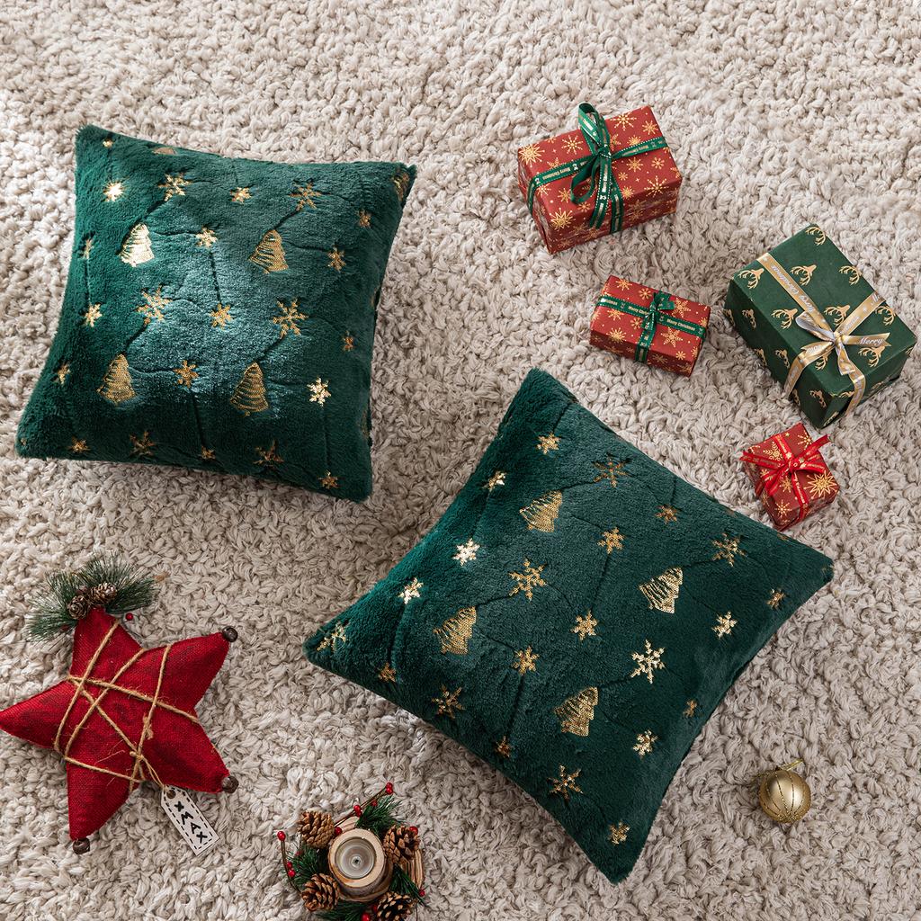Square Sequin Christmas Throw Pillow Cases Christmas Tree Snowflake Shaggy Plush Pillowcases Sofa Cushion Covers Home Decor