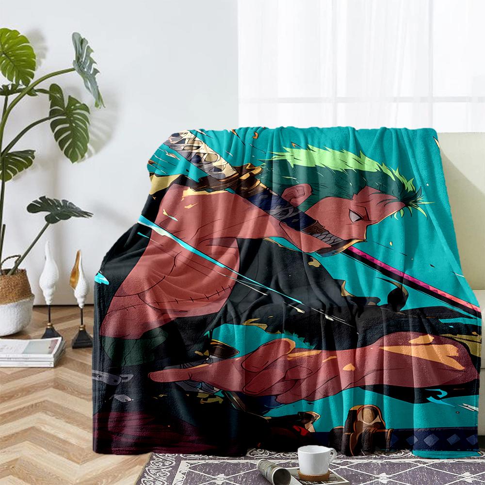 Roronoa Zoro Theme Printed Blanket - Perfect for Couch, Bed, Travel & Outdoor Use | Machine Washable, Cozy & Durable.