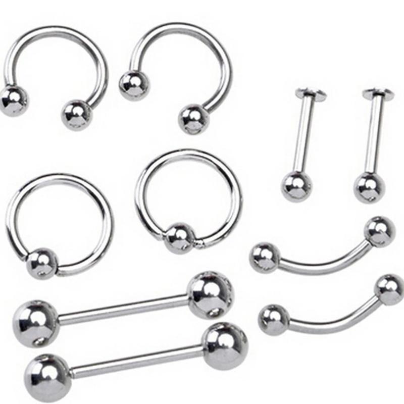 85PCS/Set Stainless Steel Eyebrow Bar Tongue Lip Nose Pircing Ear Studs Stainless Steel Mixed Body Jewelry Fashion Piercing Set