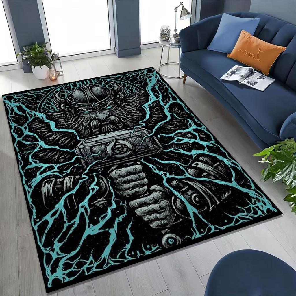 Nordic Viking Warrior Symbol Valhalla Valknut Rune Moto Rug for Bedroom Living Room Sofa Home Doormat Decor,Non-slip Floor Mat