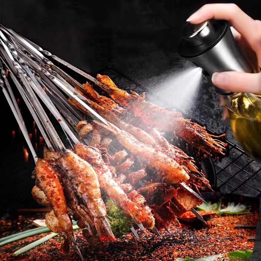 200ML Oil Sprayer for Cooking with Funnel Oil Spray Bottle Stainless Steel Oil Dispenser Glass Bottle for Cooking