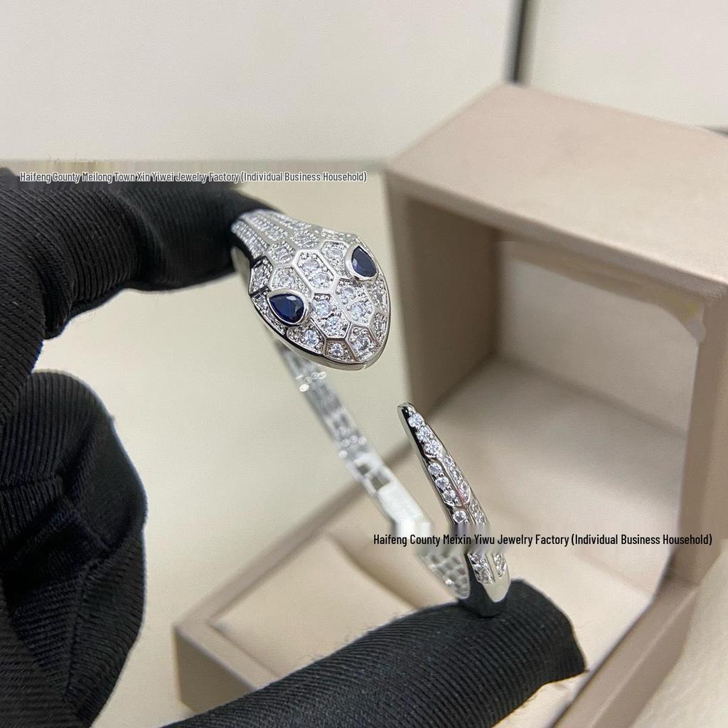 Elegant Serpent Bangle: Gold Open Bracelet with Blue-eyed Snake Design – Perfect Gift for Trendy Women