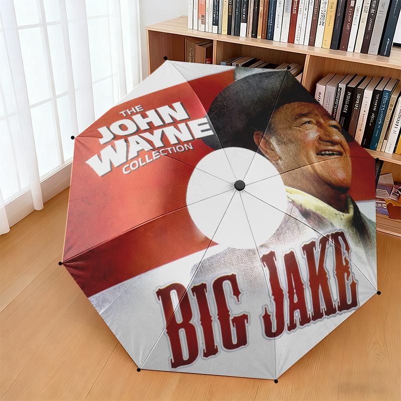 1pc John Wayne's Golden Age Umbrella Portable Folding Umbrella Iron Frame Hole Bone Structure Outdoor Home Umbrella