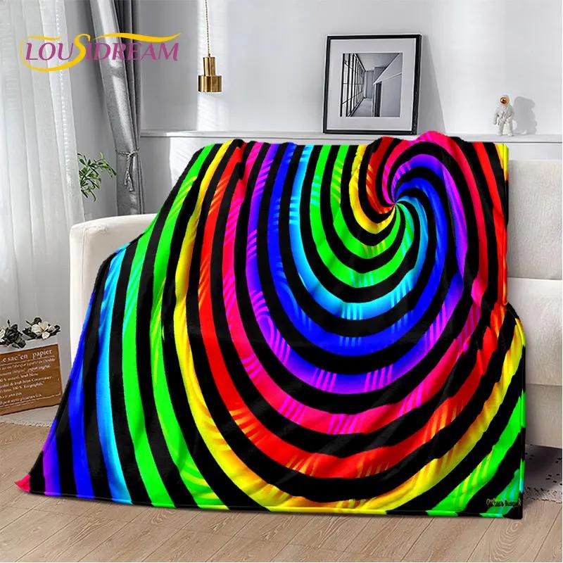 Pătură moale de pluș cu iluzie de culoare cromatică curcubeu, pătură de flanel pentru sufragerie dormitor pat canapea husă de picnic