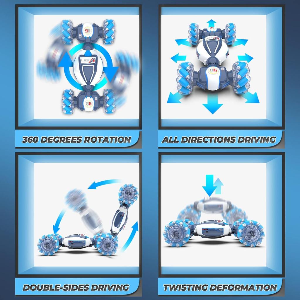 Gesture RC auto ručně ovládané kaskadérské auto pro chlapce ve věku 6–12 let, 4WD 2,4 GHz dálkové ovládání, senzor gest, autíčka Drift Twist s lehkou hudbou