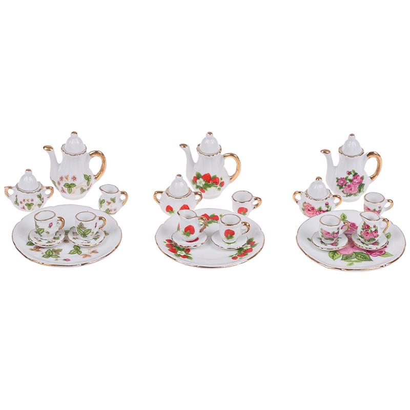 8Pcs/Set 1:12 Dollhouse Miniature Dining Ware Porcelain Tea Dish Cup Plate